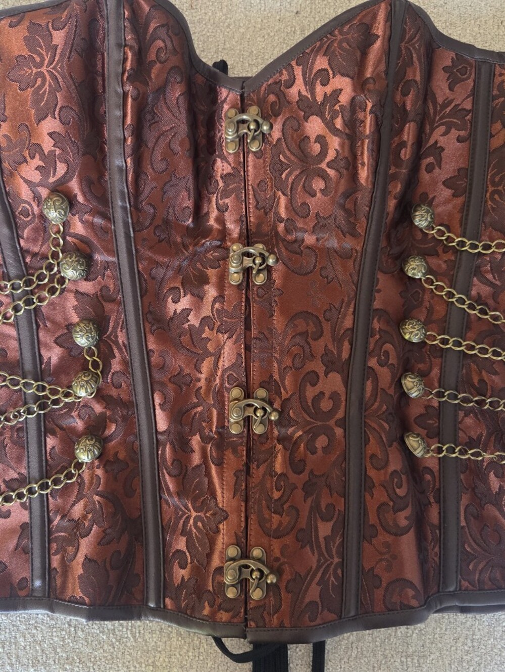Charmian Steampunk Corset Rust Brocade 4XL Chain Detail